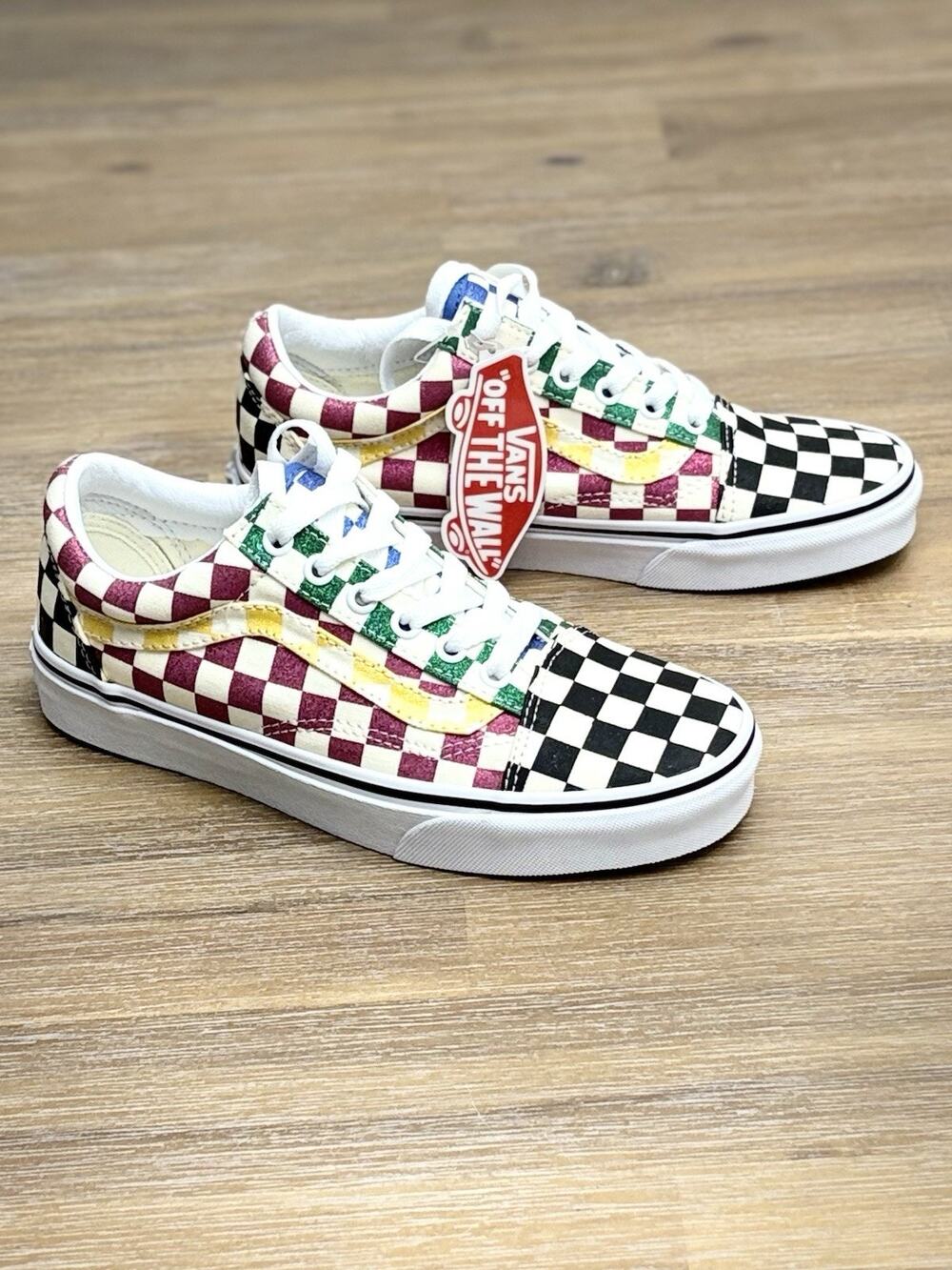 VANS Women's Shoes Old Skool Glitter Check Multitrwht Sneakers US Size 7.0 New